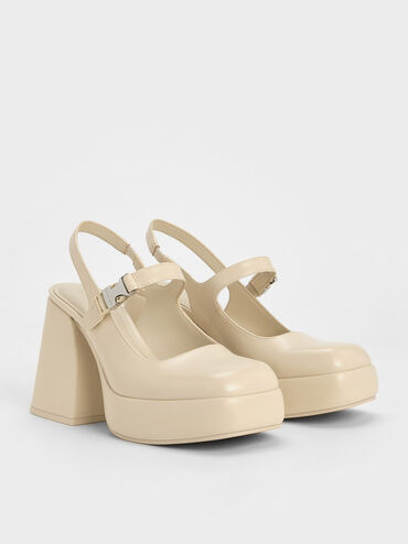 Laine Metallic-Buckle Platform Mary Janes, Beige, hi-res