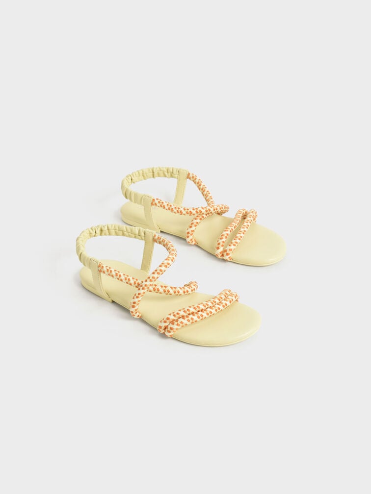 Girls' Printed-Rope Slingback Sandals, Yellow, hi-res