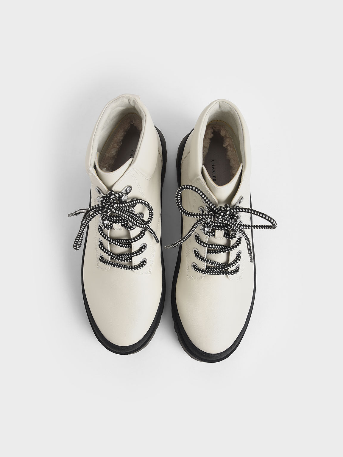 Lace-Up Chunky Ankle Boots, Chalk, hi-res