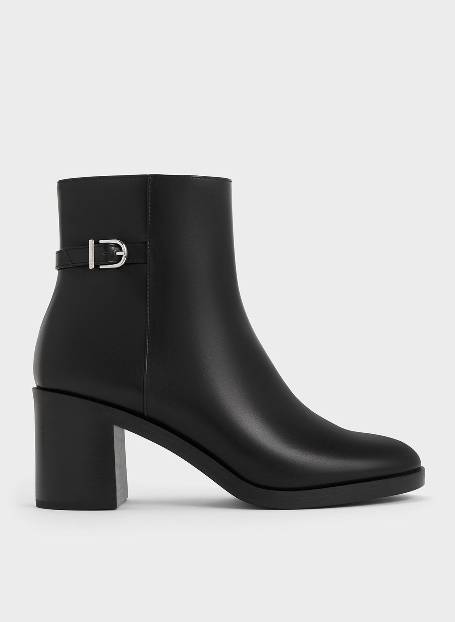 Side-Buckle Block Heel Ankle Boots, Black, hi-res