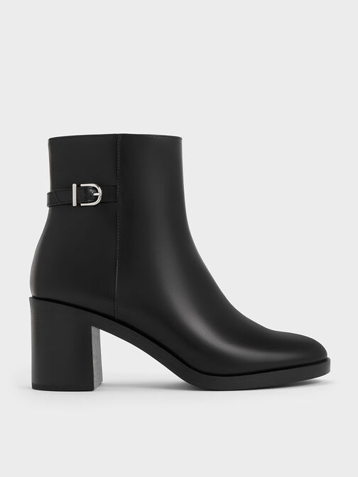 Side-Buckle Block Heel Ankle Boots, Black, hi-res