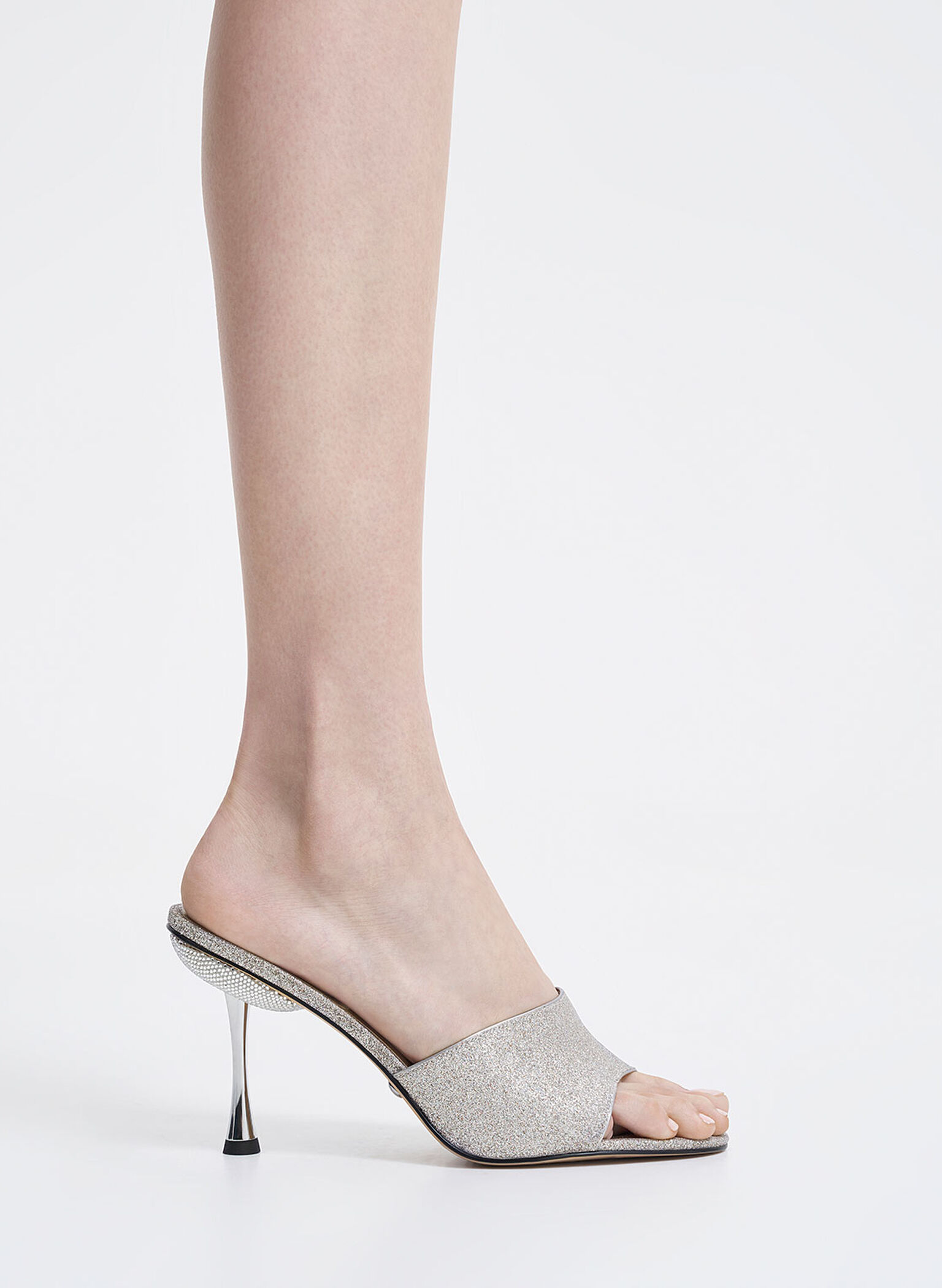 Demi Glittered Metallic Heel Mules, Silver, hi-res