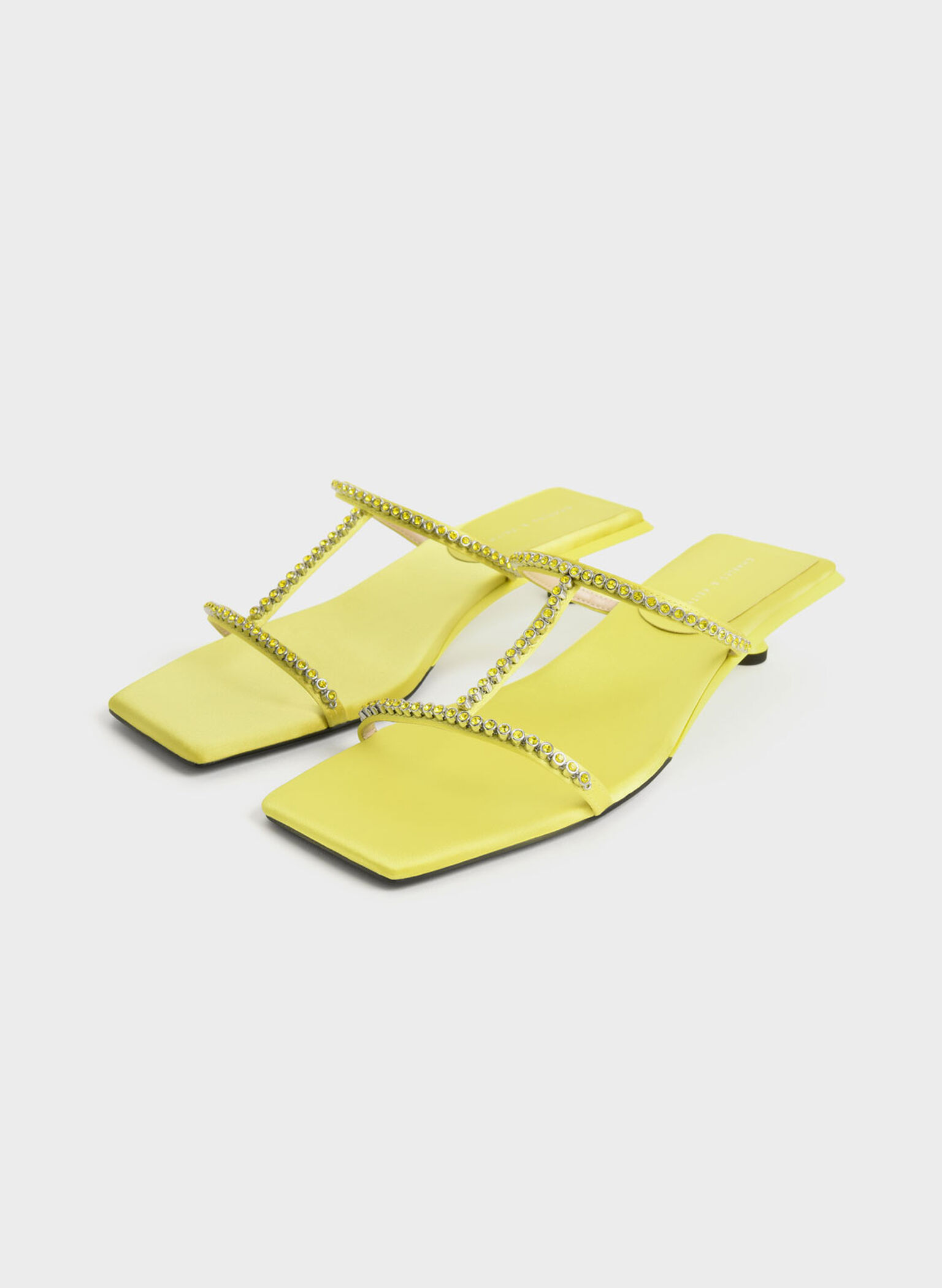Recycled Polyester Gem-Embellished Mules, Lime, hi-res