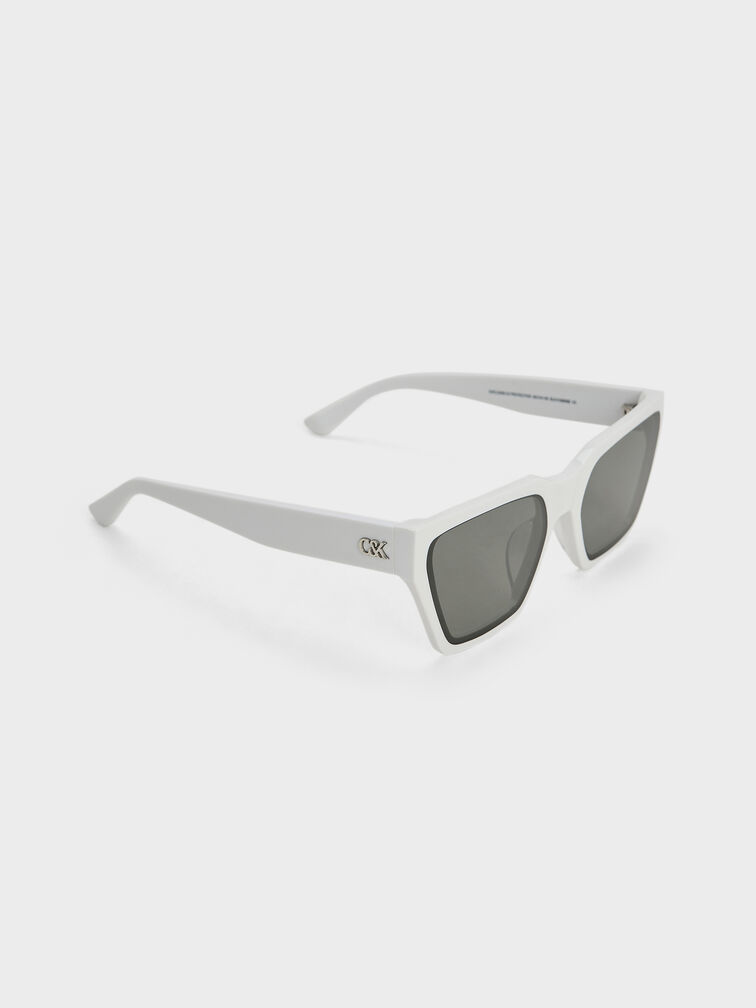 Recycled Acetate Angular Sunglasses, White, hi-res