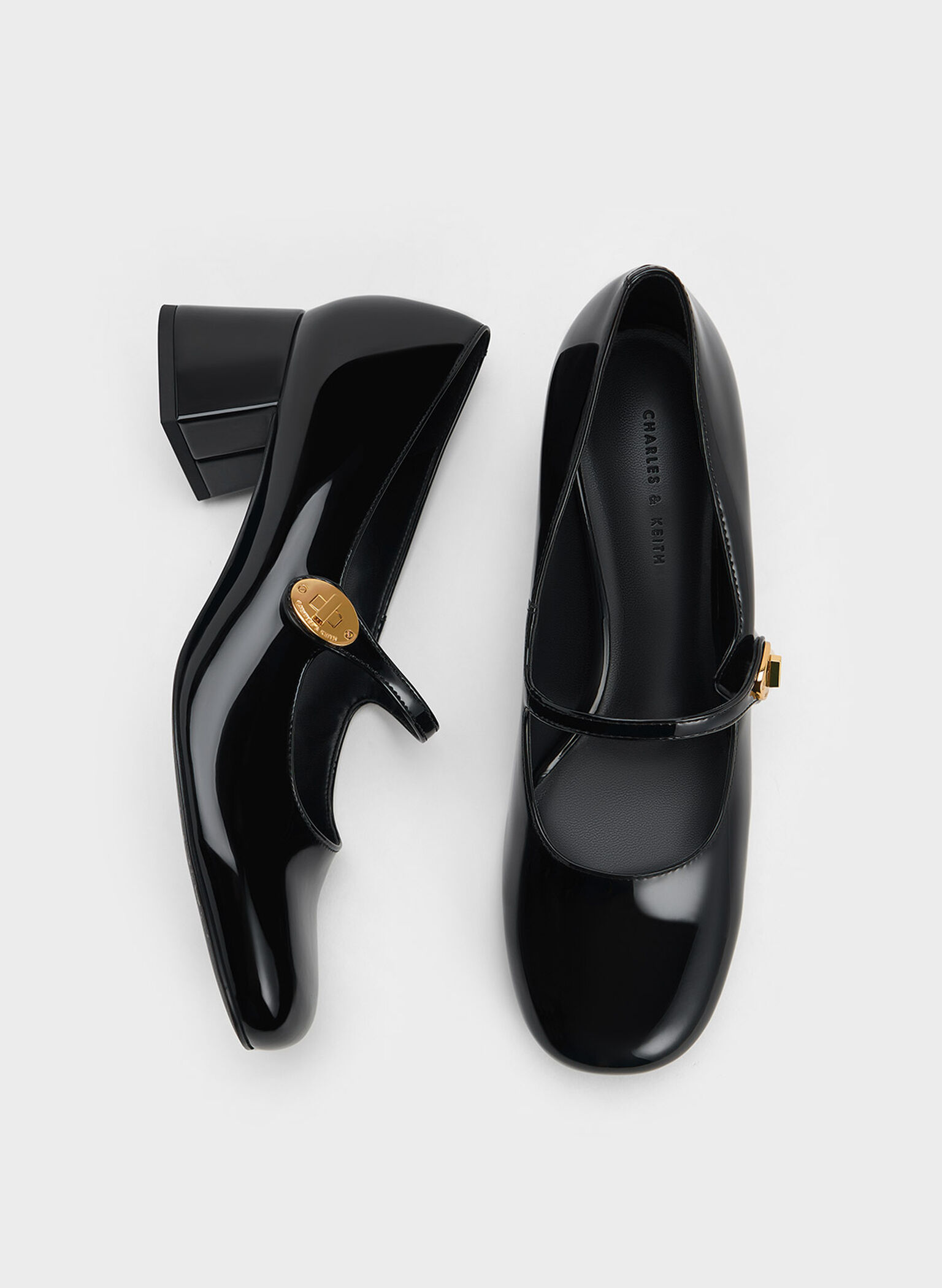 Hettie Patent Metallic-Buckle Block-Heel Mary Janes, Black Patent, hi-res