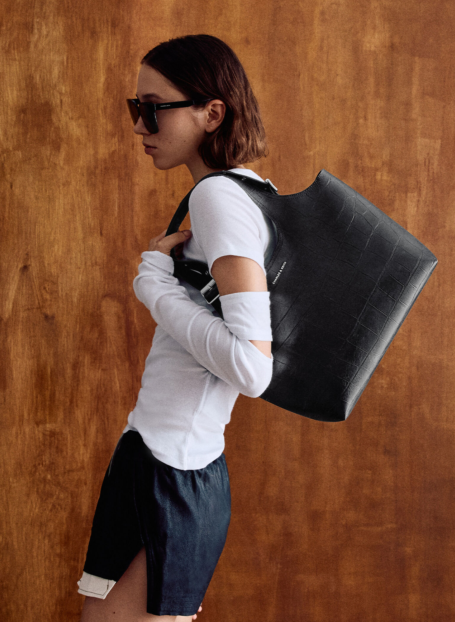 Liv Croc-Effect Tote Bag, Noir, hi-res