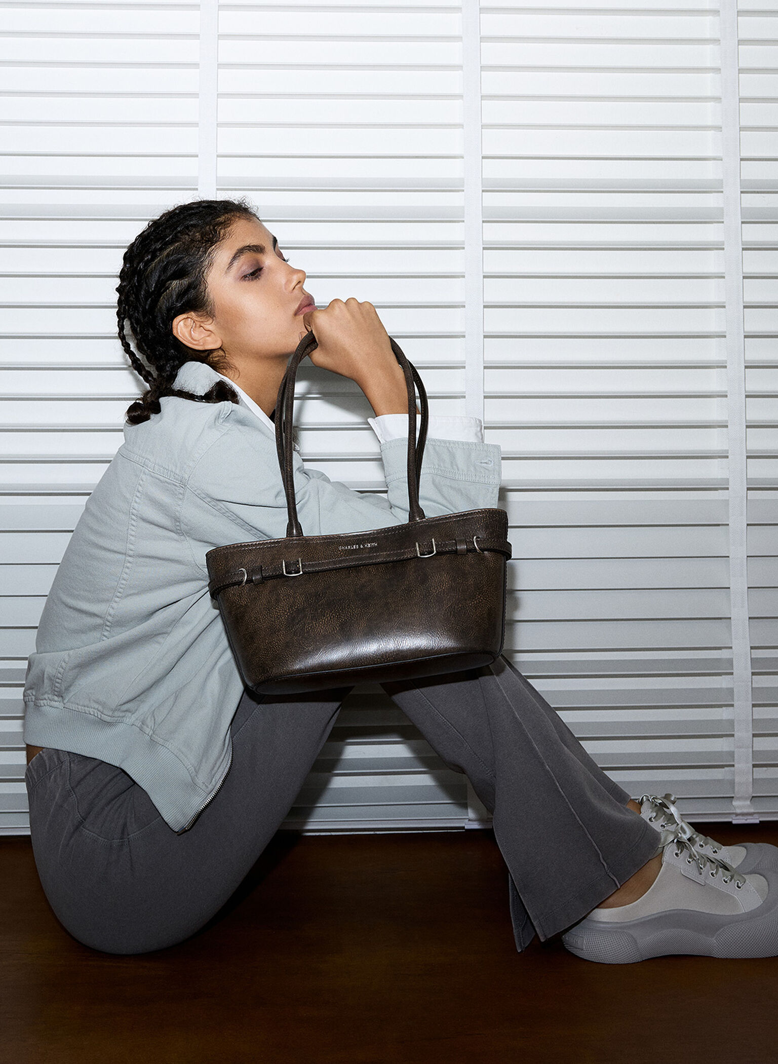 Sloane Elongated-Handle Shoulder Bag, Dark Brown, hi-res