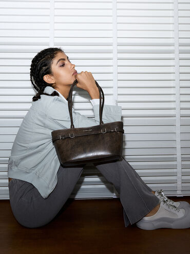 Sloane Elongated-Handle Shoulder Bag, Dark Brown, hi-res