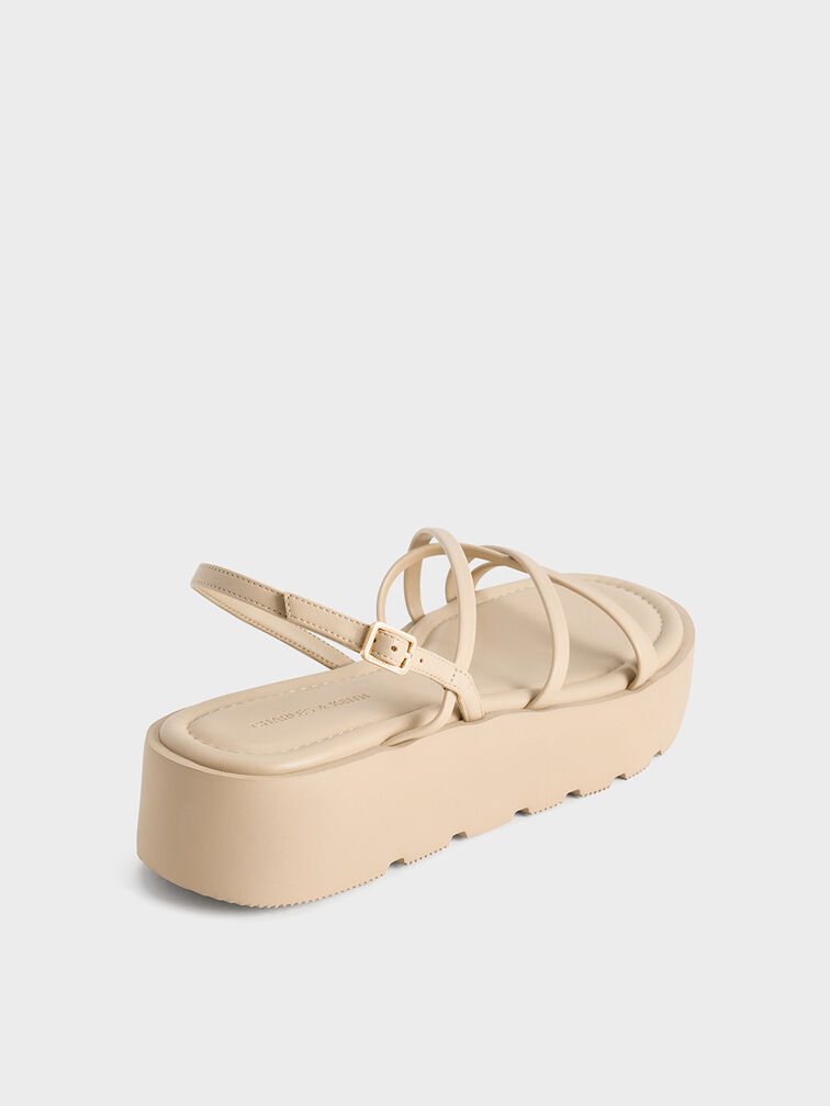 Strappy Ridged-Sole Flatform Sandals, Taupe, hi-res