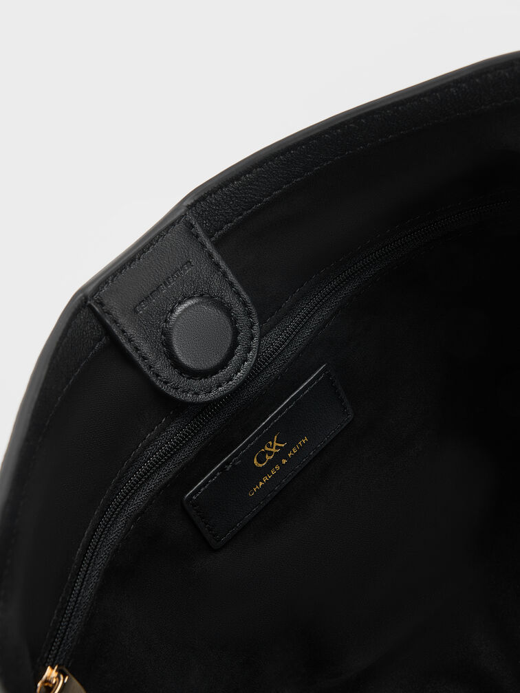 Gabine Leather Belted Hobo Bag, Black, hi-res