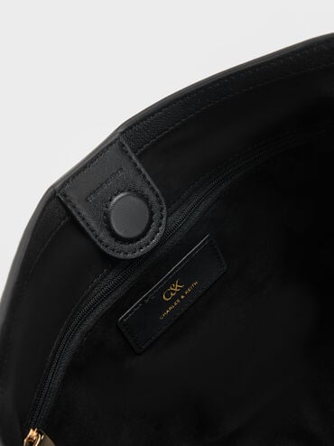 Gabine Leather Belted Hobo Bag, Black, hi-res