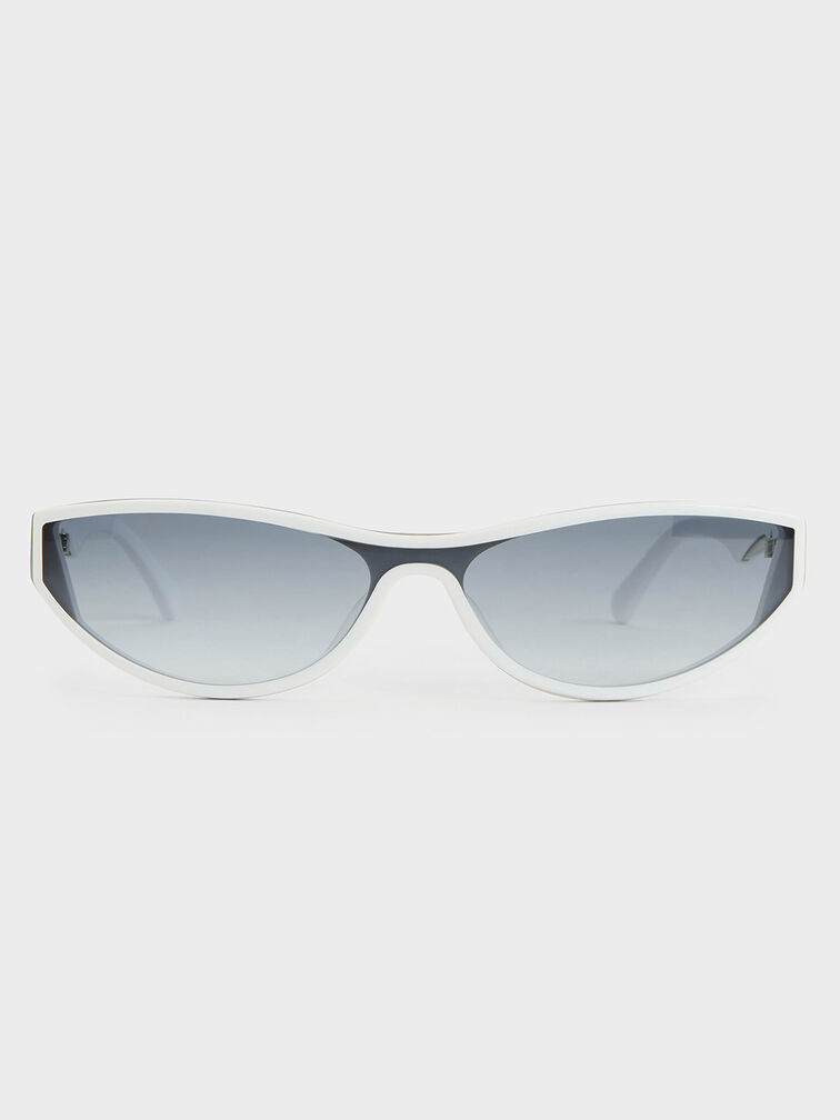 Recycled Acetate Angular Shield Sunglasses, White, hi-res