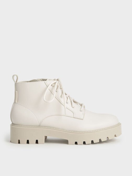 Commute Lace-Up Chunky Ankle Boots, Chalk, hi-res