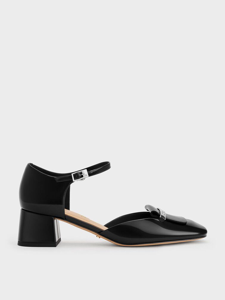 Leather Square-Toe D'Orsay Ankle-Strap Pumps, Black Box, hi-res