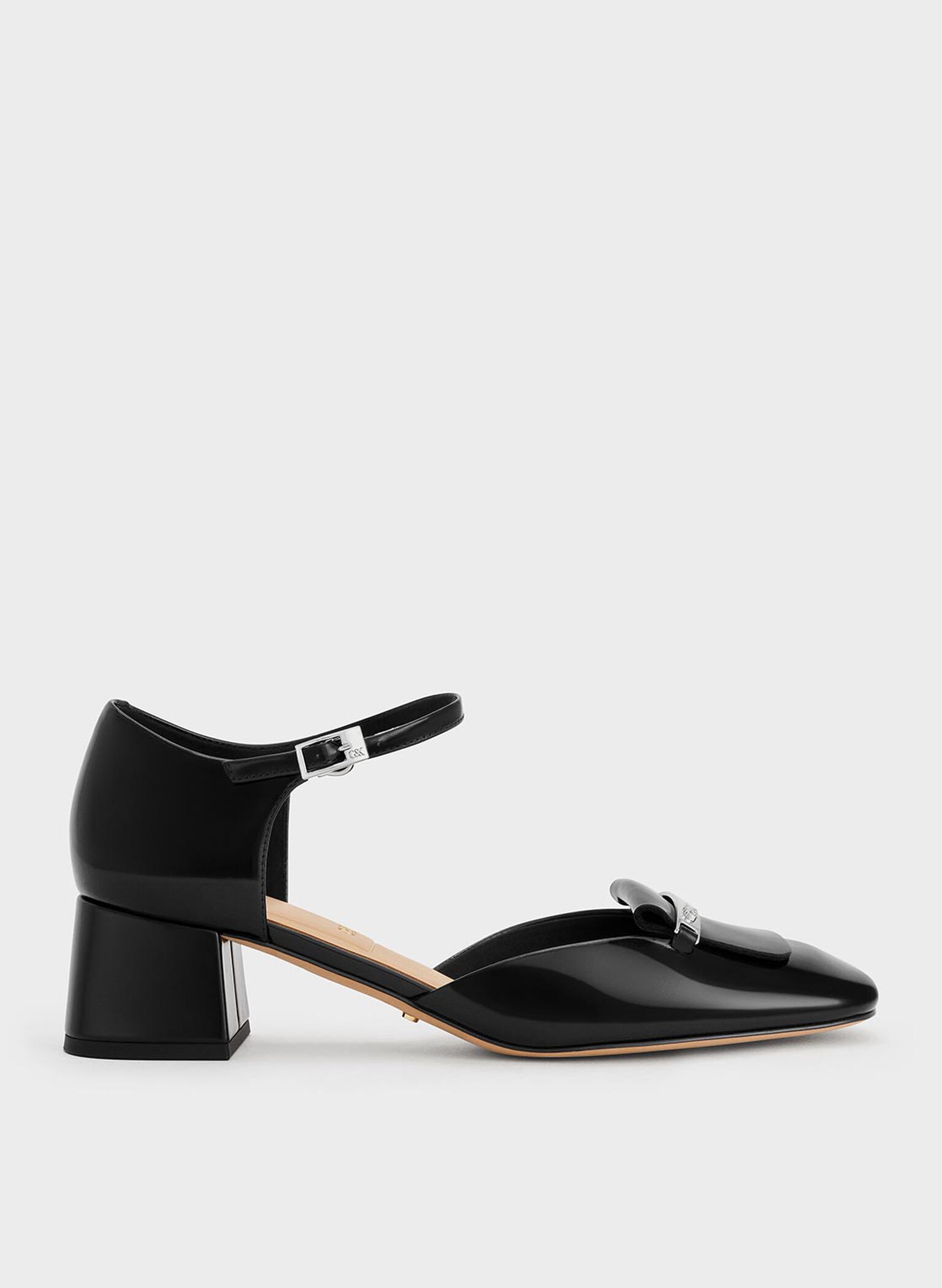 Leather Square-Toe D'Orsay Ankle-Strap Pumps, Black Box, hi-res