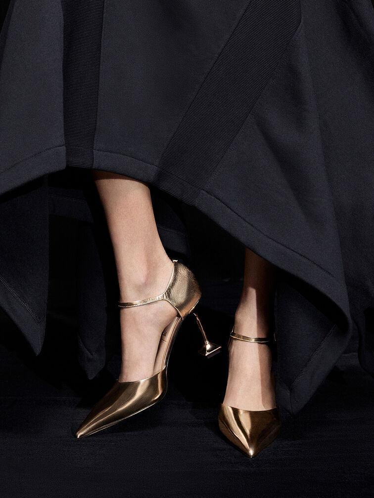 Jacqueline Leather Sculptural-Heel Pumps, Champagne, hi-res