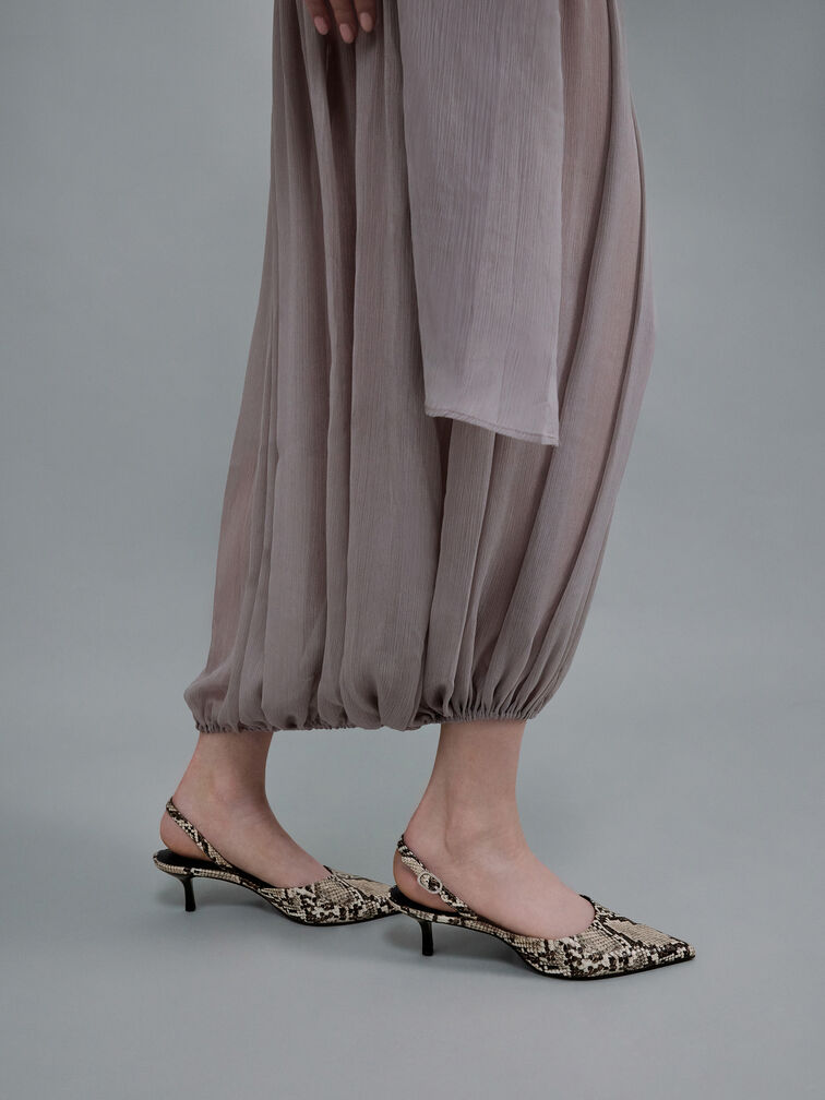 Kaia Snake-Print Pointed-Toe Slingback Pumps, Animal Print Natural, hi-res