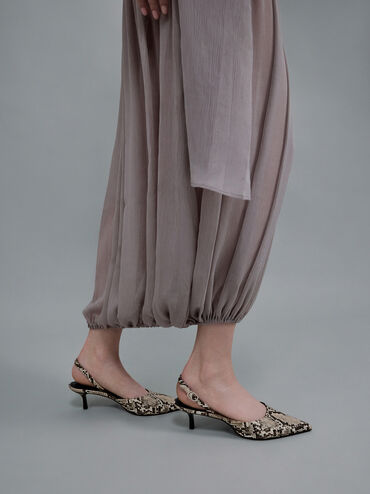 Kaia Snake-Print Pointed-Toe Slingback Pumps, Animal Print Natural, hi-res
