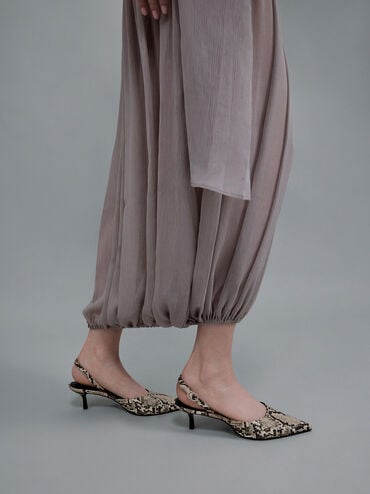 Kaia Snake-Print Pointed-Toe Slingback Pumps, Animal Print Natural, hi-res