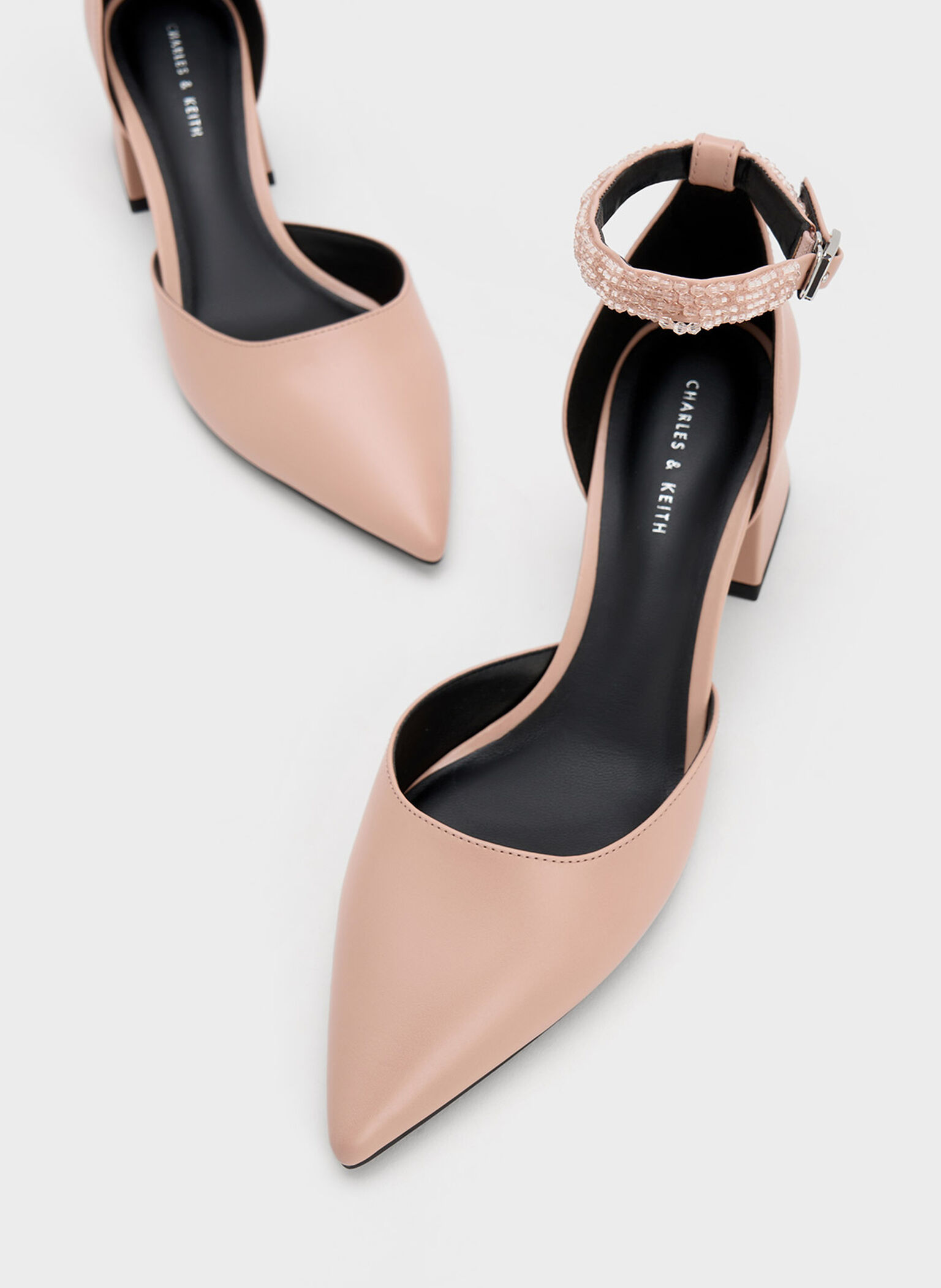 Beaded Ankle-Strap D'Orsay Pumps, Nude, hi-res