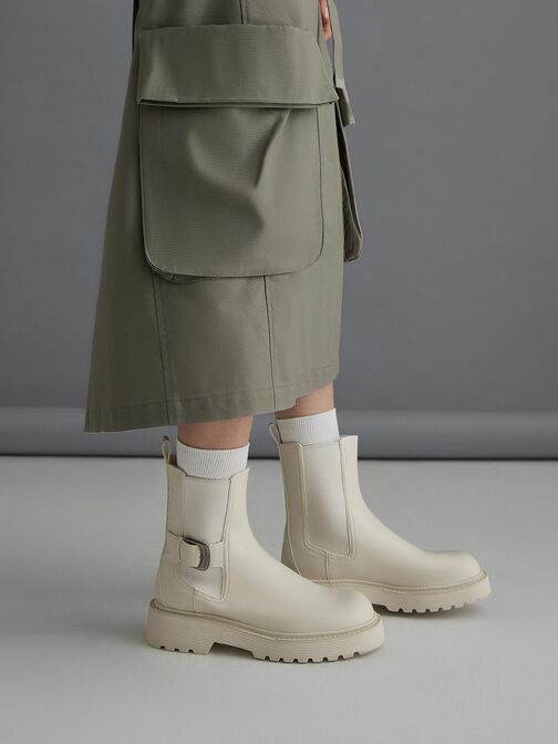 Side-Buckle Ridged-Sole Chelsea Boots, Chalk, hi-res
