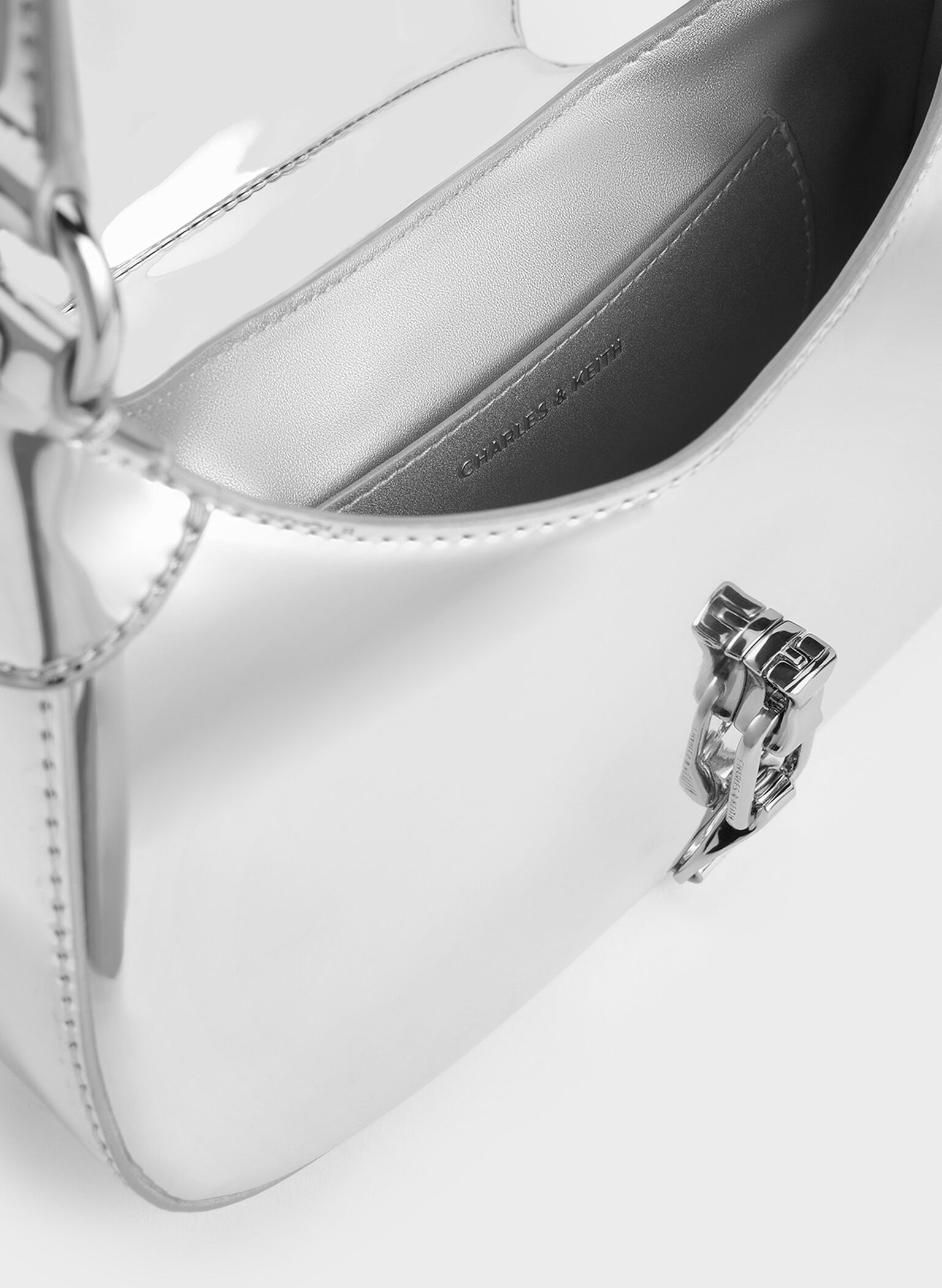 Agatha Metallic Chain-Accent Hobo Bag, Silver, hi-res