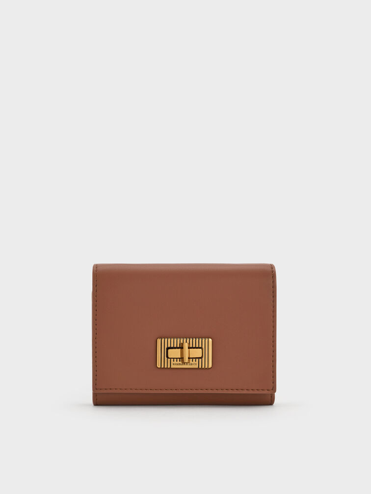 Edna Turn-Lock Knotted-Strap Wallet, Chocolate, hi-res