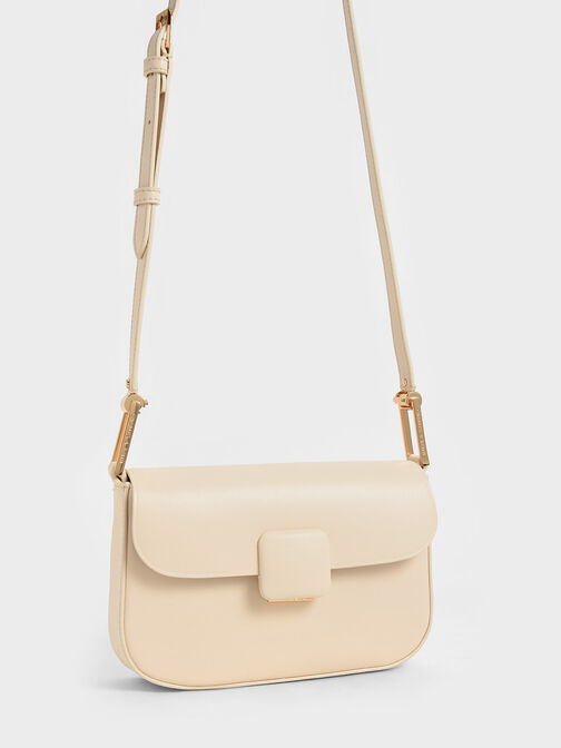 Koa Square Push-Lock Shoulder Bag, Beige, hi-res