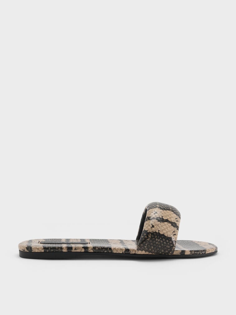 Snake-Print Slide Sandals, Animal Print Natural, hi-res