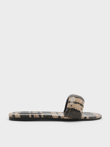 Snake-Print Slide Sandals, Animal Print Natural, hi-res