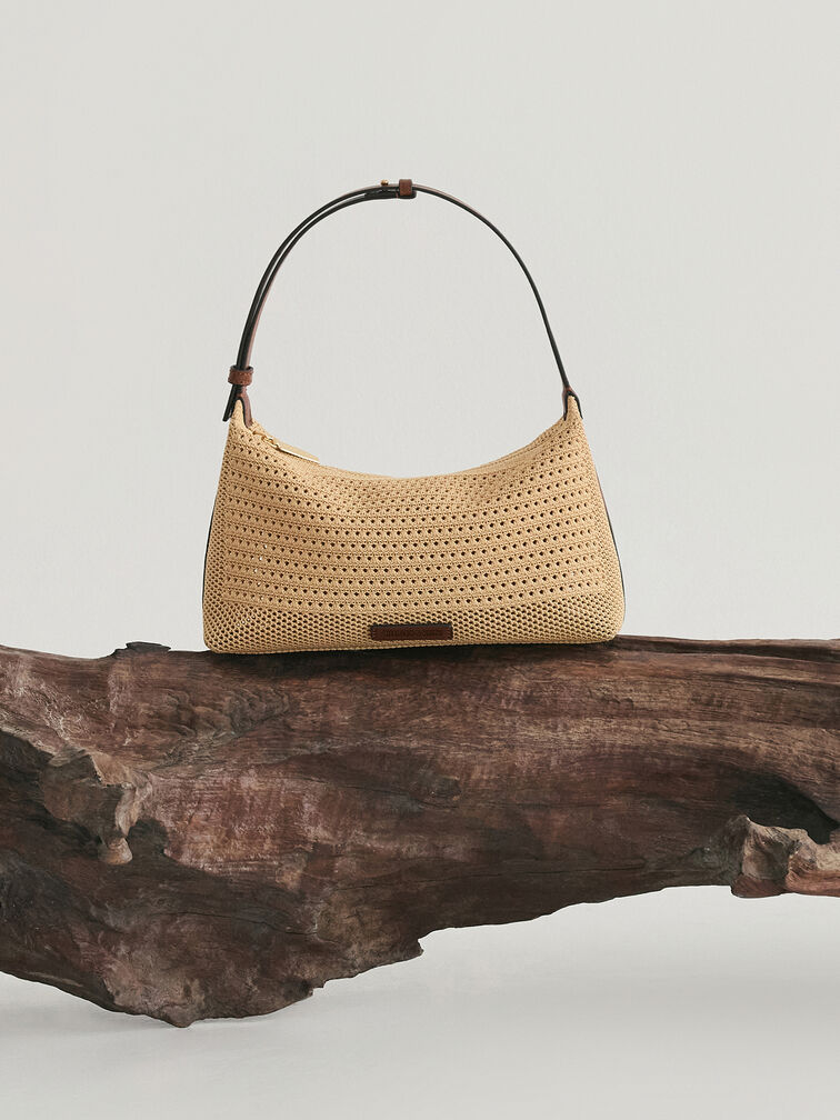 Ida Knitted Shoulder Bag, Beige, hi-res