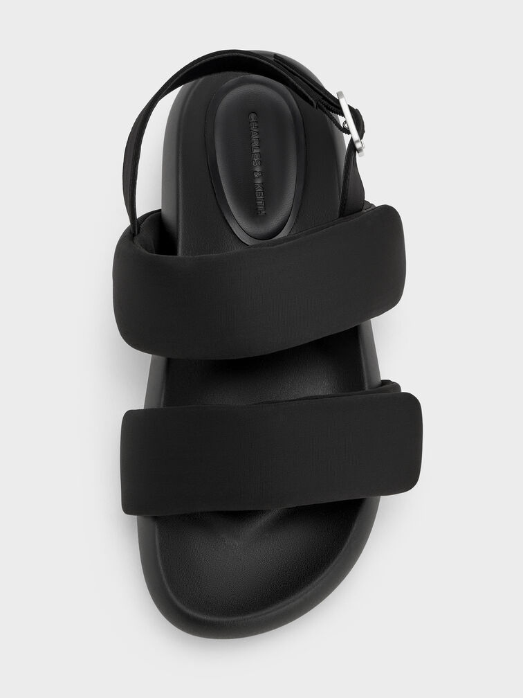 Recycled Polyester Double-Strap Slingback Sandals, Black Textured, hi-res