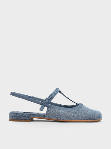 Denim T-Bar Mary Jane Slingback Flats, Denim Blue, hi-res