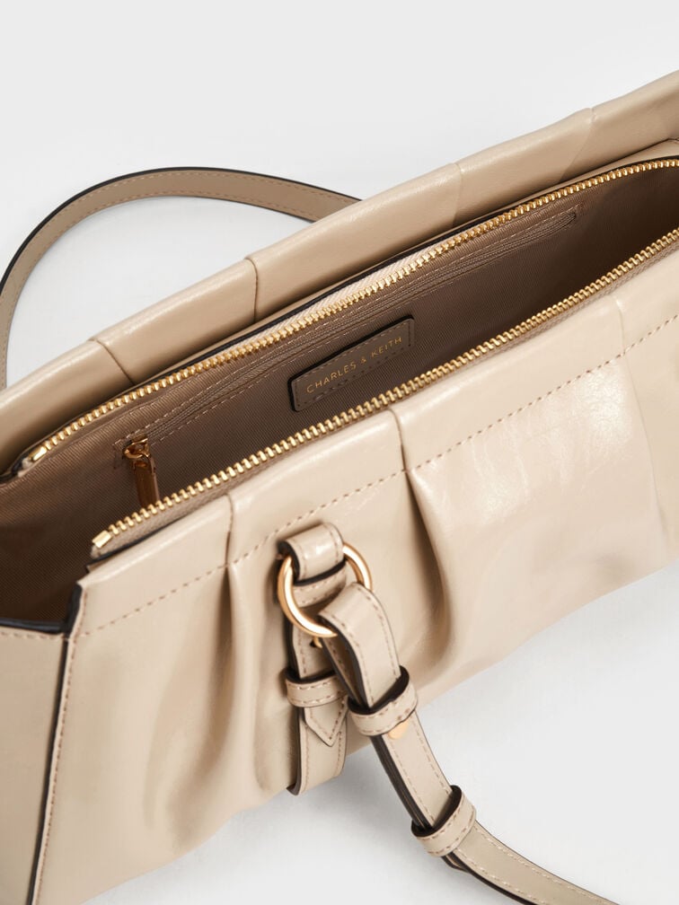 Britton Ruched Elongated Shoulder Bag, Dusted Oat, hi-res
