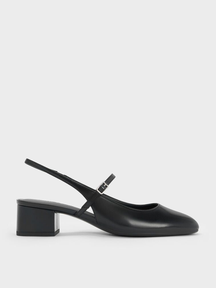 Block-Heel Slingback Mary Jane Pumps, Black, hi-res