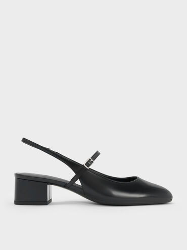 Block-Heel Slingback Mary Jane Pumps, Black, hi-res