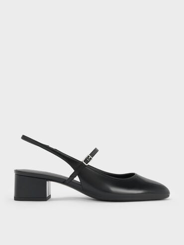 Block-Heel Slingback Mary Jane Pumps, Black, hi-res