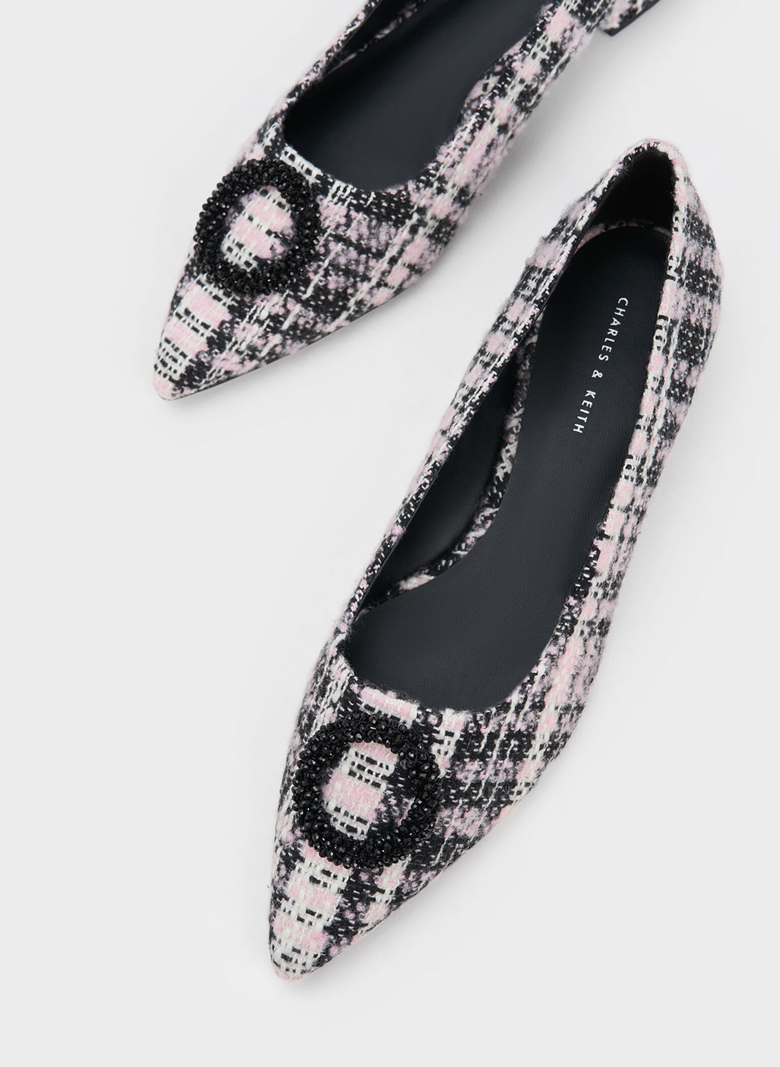 Tweed Beaded Circle Flats, Pink, hi-res