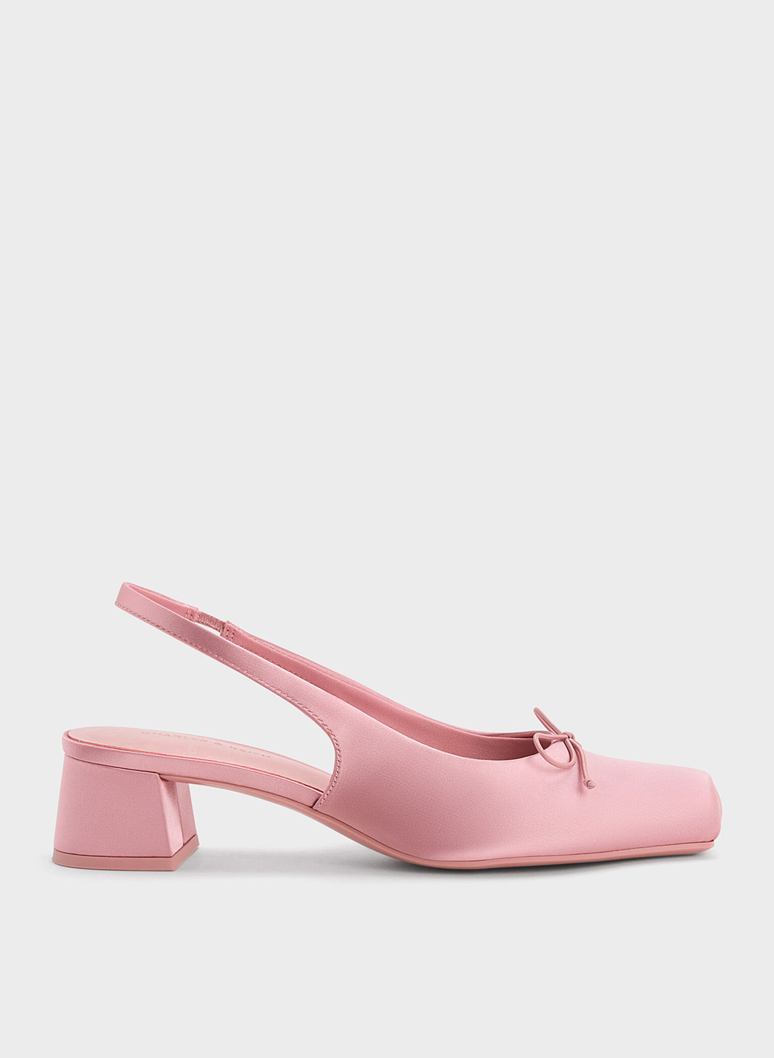 Satin Bow Square-Toe Slingback Pumps, Pink, hi-res