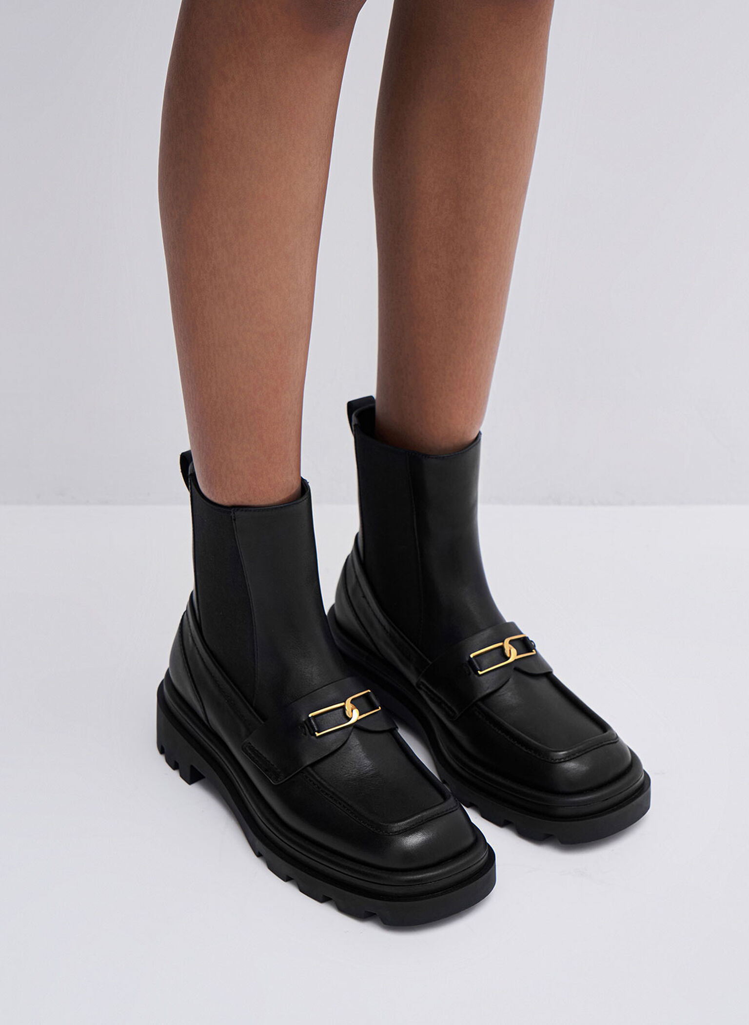 Gabine Leather Loafer Chelsea Boots, Black, hi-res