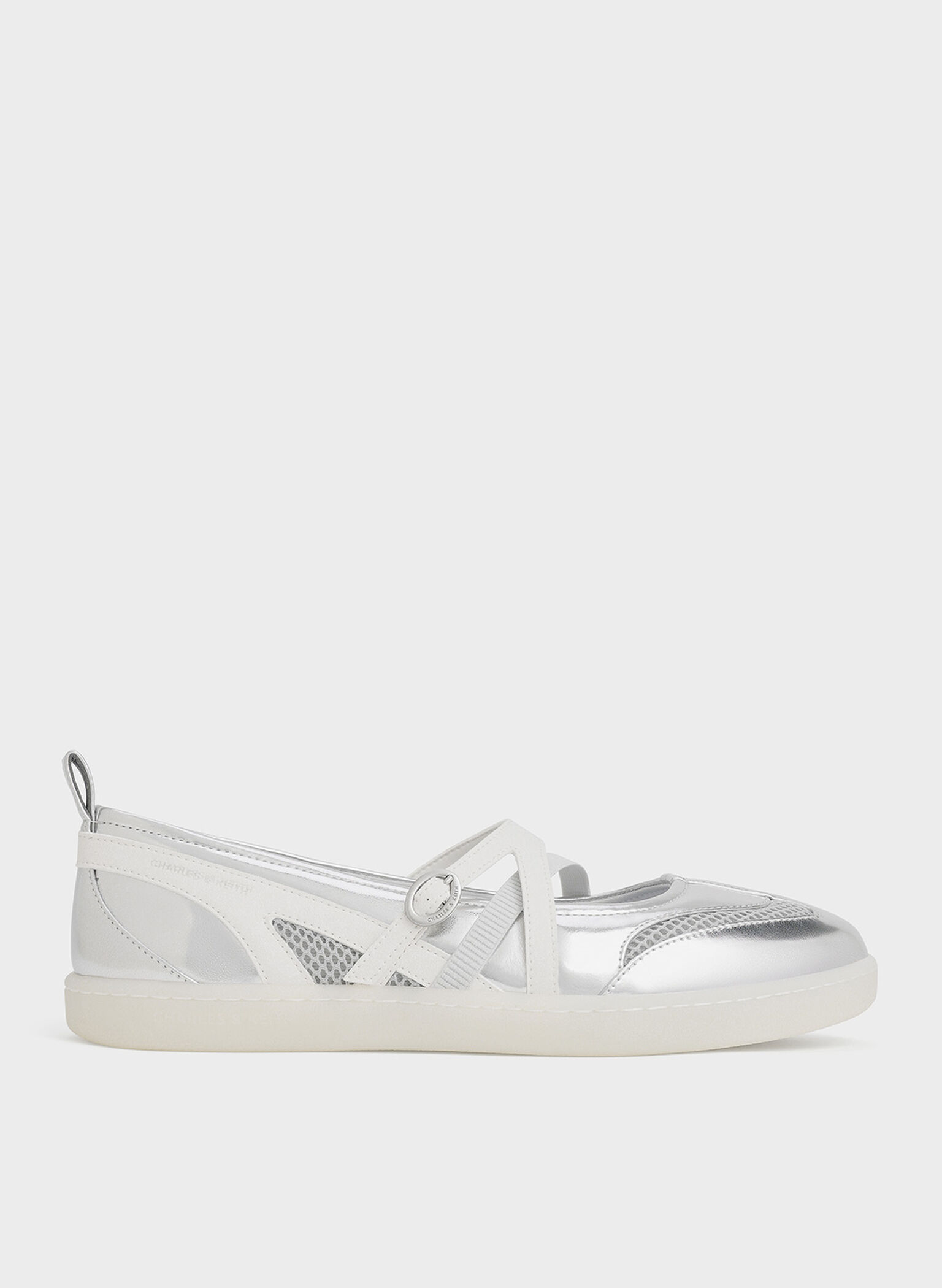 Metallic Mesh Two-Tone Ballet Sneakers, Silver, hi-res
