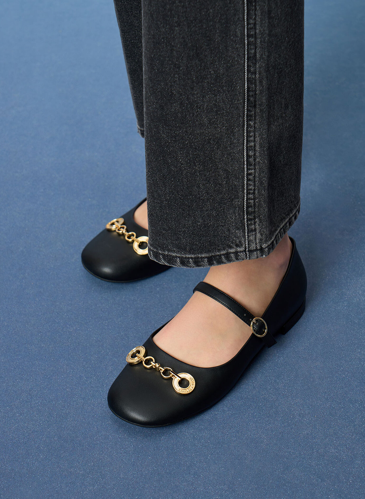 Circle Chain-Link Mary Janes, Black, hi-res