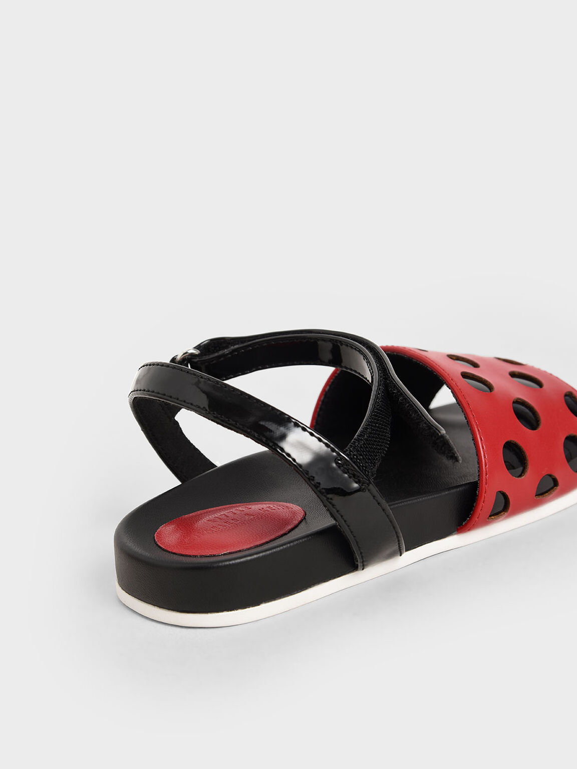 Girls&apos; Two-Tone Laser-Cut Sandals, Red, hi-res