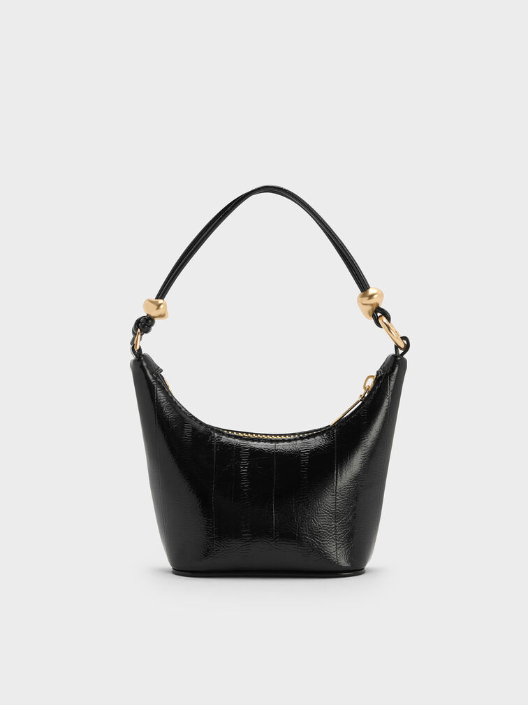 Micro Augustine Eel-Effect Chain-Handle Bag, Black, hi-res
