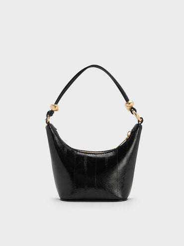 Micro Augustine Eel-Effect Chain-Handle Bag, Black, hi-res