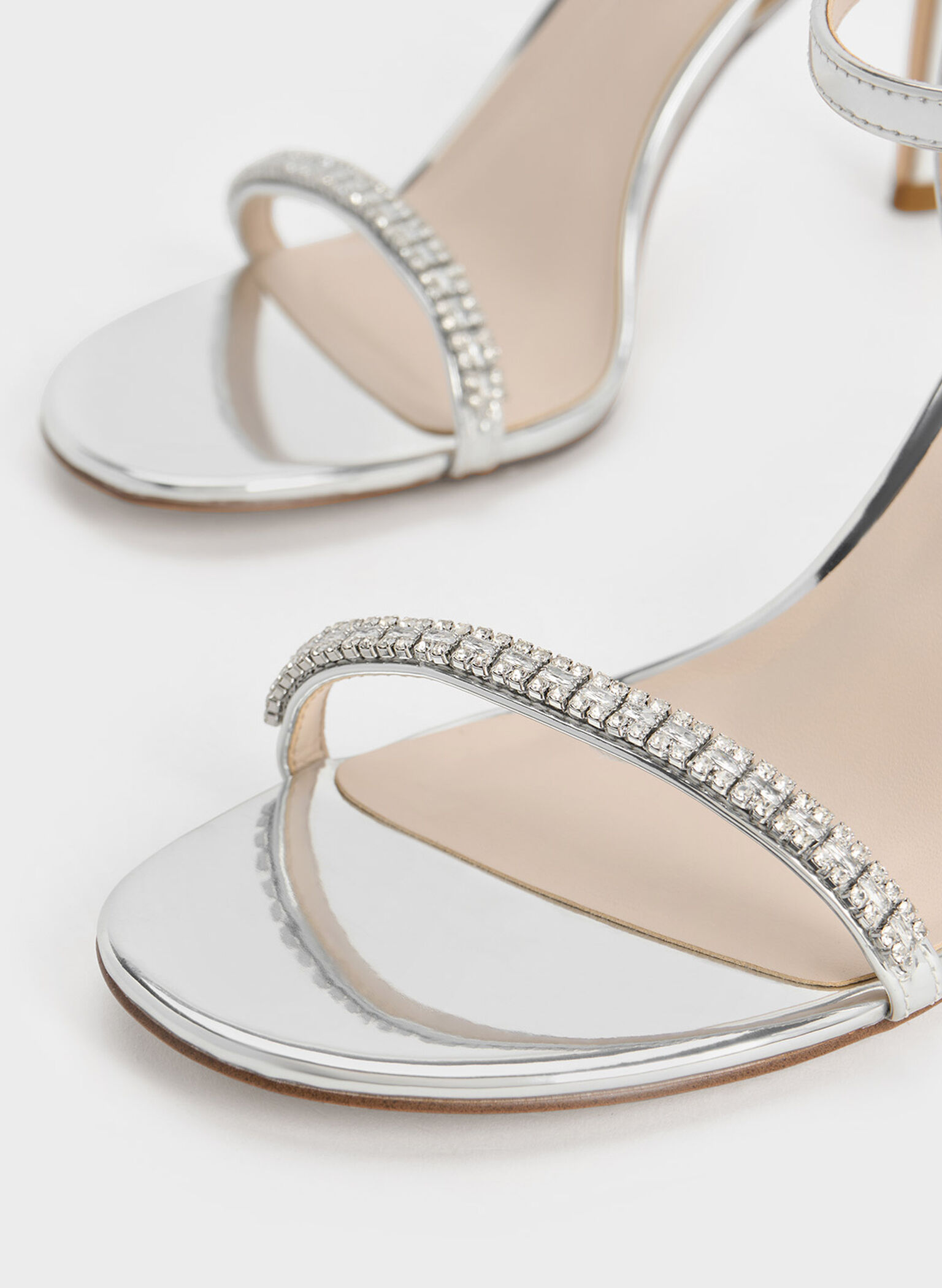 Ambrosia Metallic Gem-Embellished Ankle-Strap Pumps, Silver, hi-res