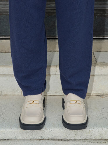 Gabine Leather Pull-Tab Loafers, Chalk, hi-res