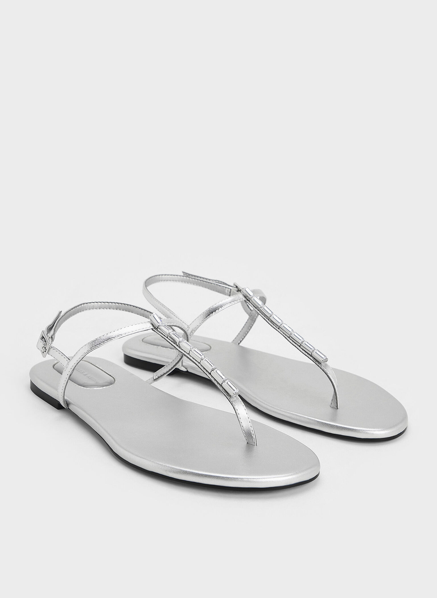 Metallic Crystal-Embellished Thong Slingback Sandals, Silver, hi-res