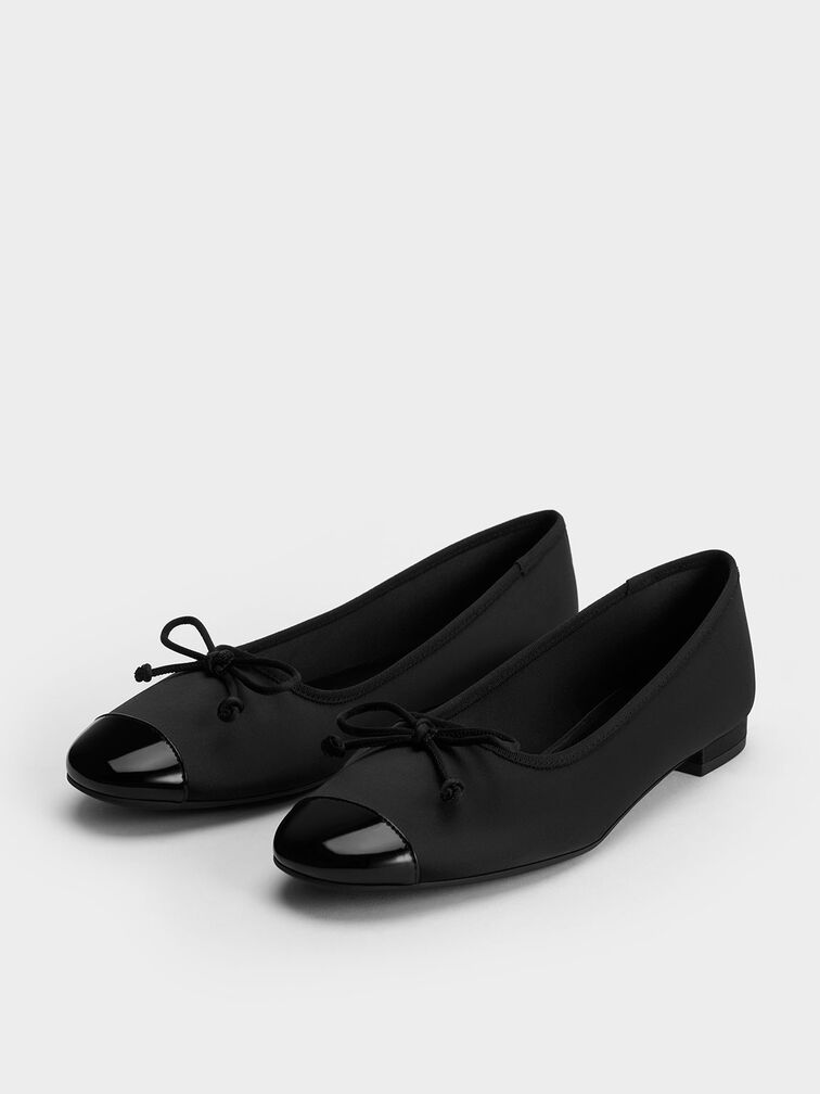 Glennis Recycled Polyester Bow Ballet Flats, Black Textured, hi-res