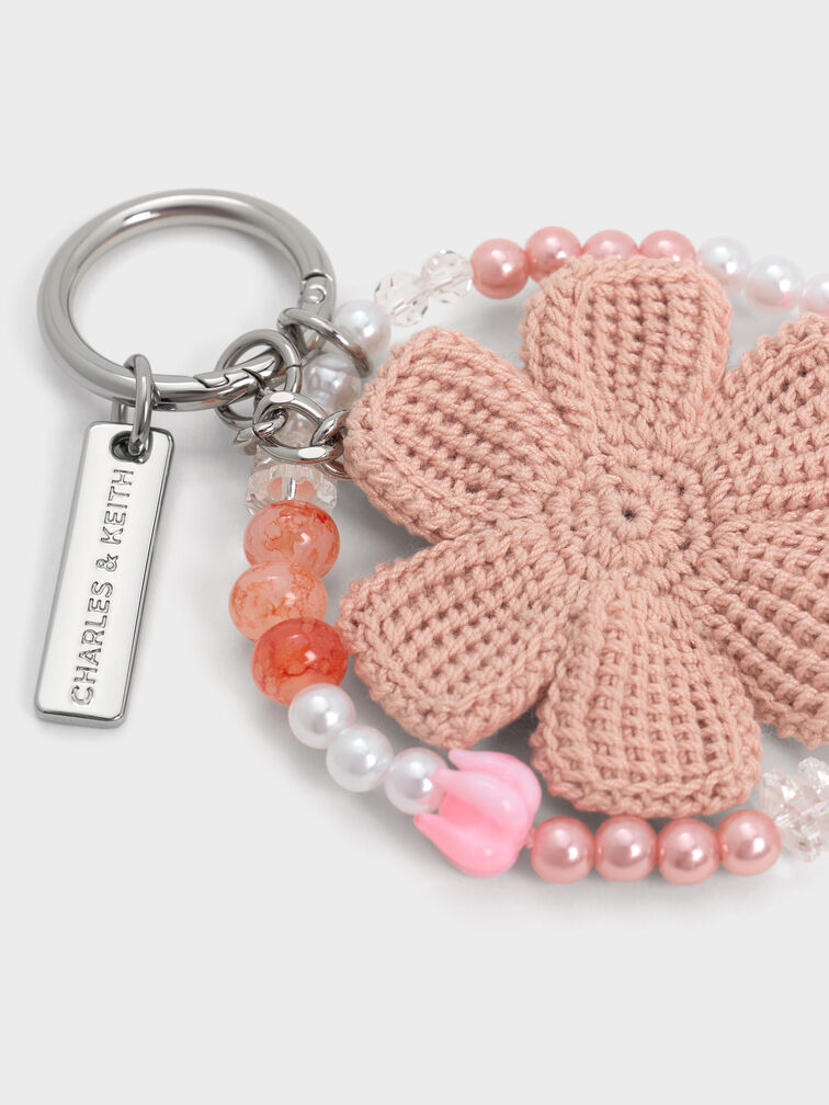 Crochet Flower Beaded Charm, Light Pink, hi-res